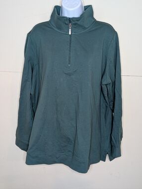 Denim & Co Active Quarter Zip Sweatshirt in Forest Green